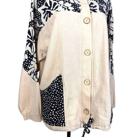 Vintage Produce Company Beige Multi Pattern Print Button Front Jacket Size PL - Picture 3 of 7